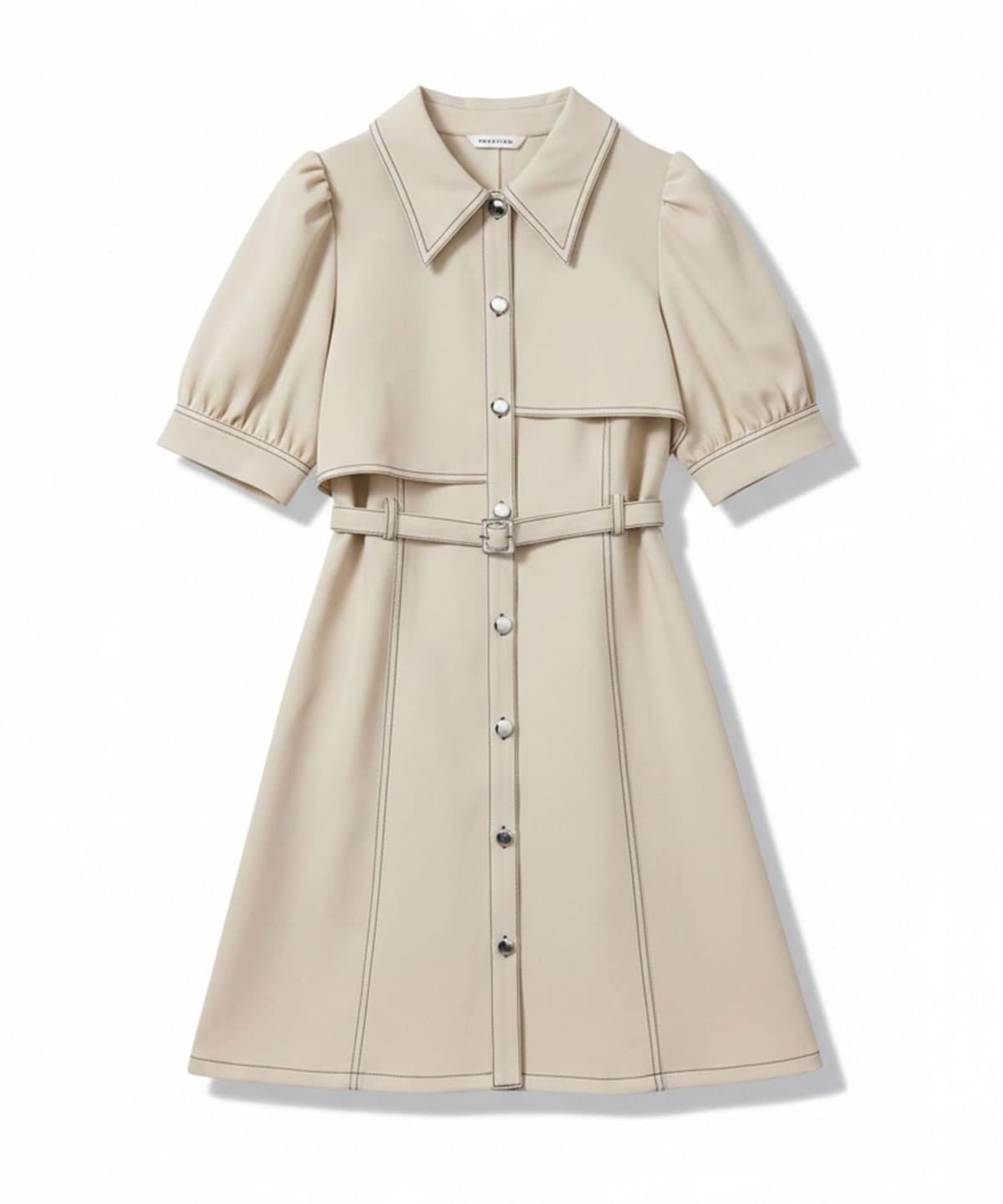 ステッチバイカラーレイヤードフレアミニワンピース