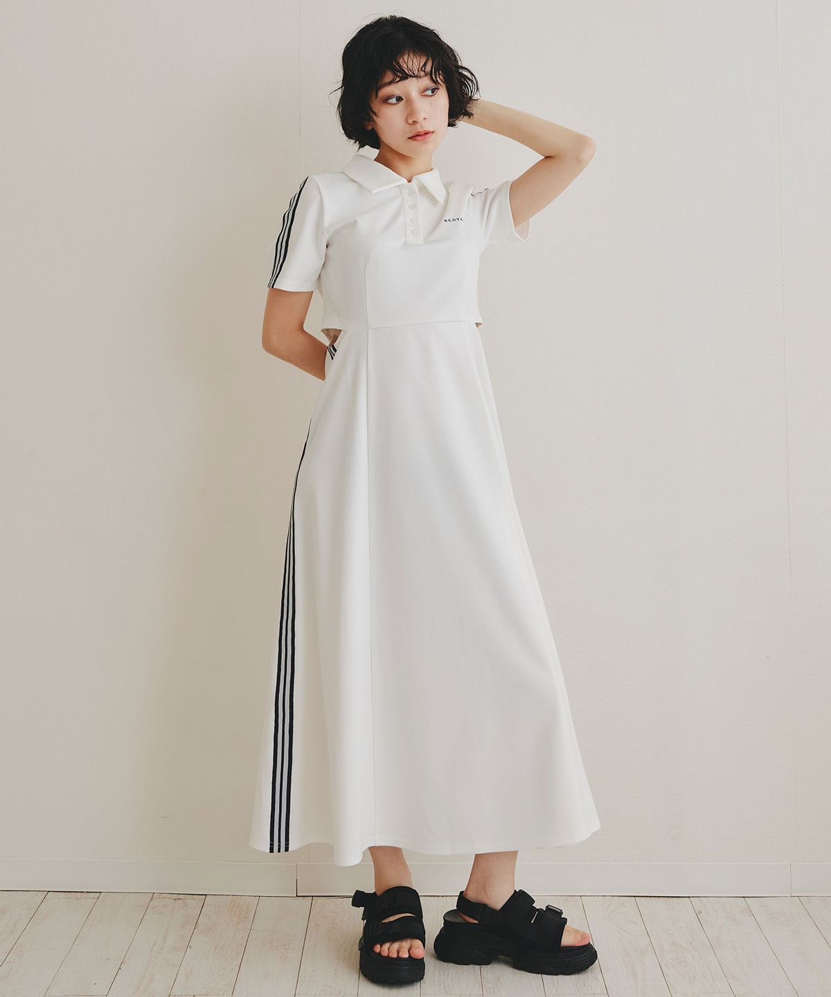 ライン2WAYサイドカットロングフレアワンピース