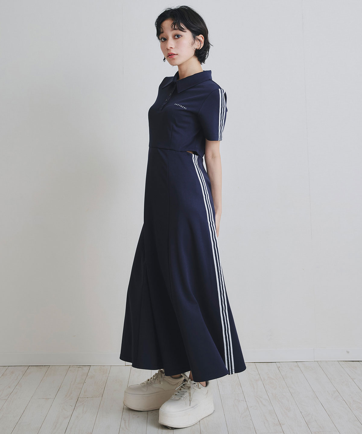 ライン2WAYサイドカットロングフレアワンピース
