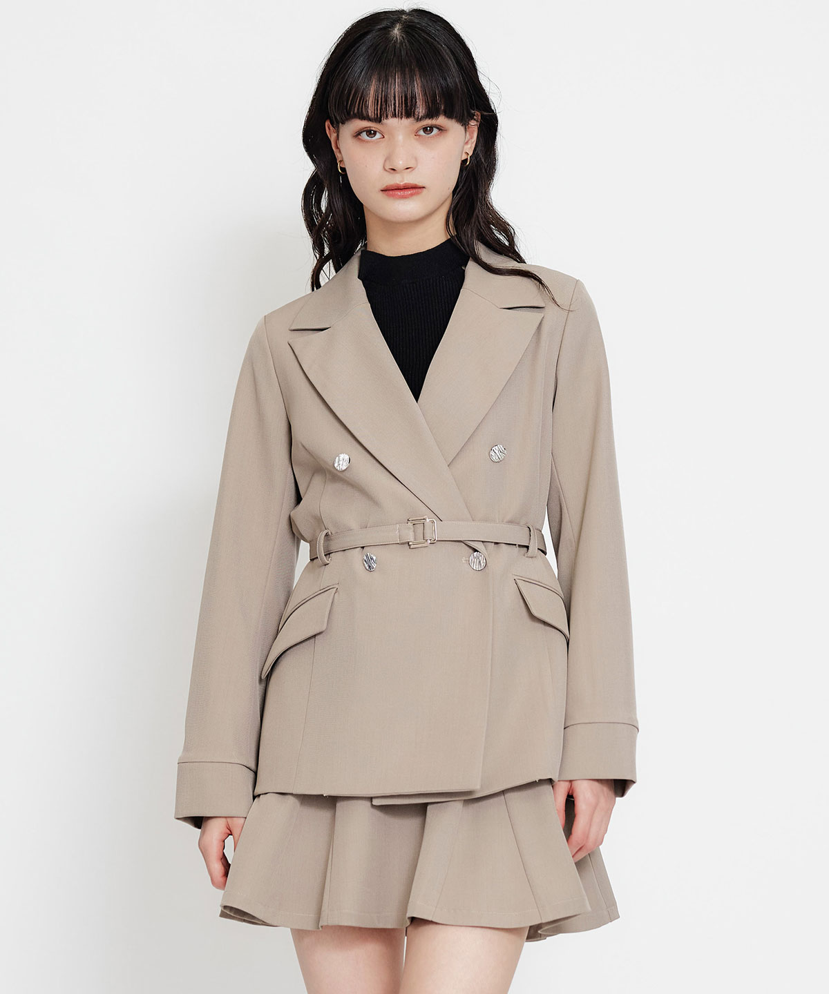 【セットアップ可能】ワイドカラーミドルダブルジャケット