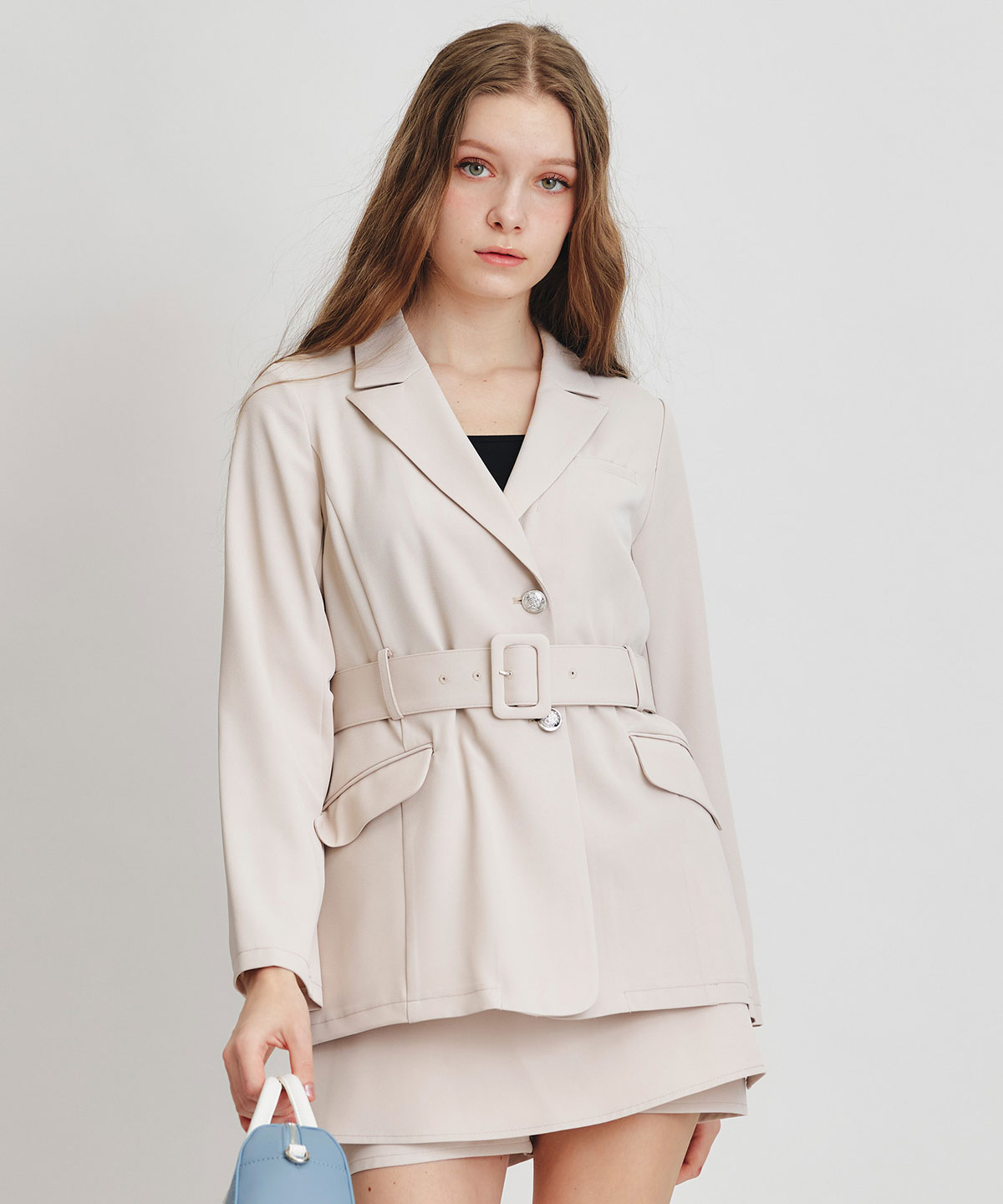 【セットアップ可能】アイシーカラーウエストマークベルトテーラードジャケット