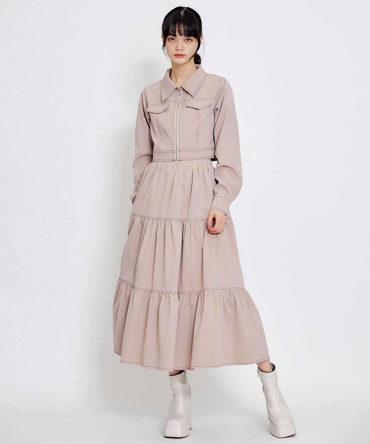 【セットアップ可能】バイカラーステッチショートジャケット