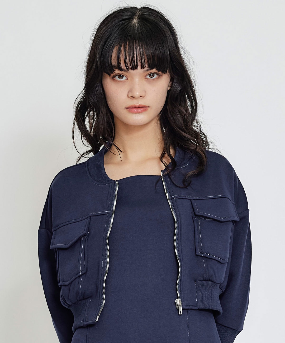 【セットアップ可能】バイカラーステッチカットブルゾン