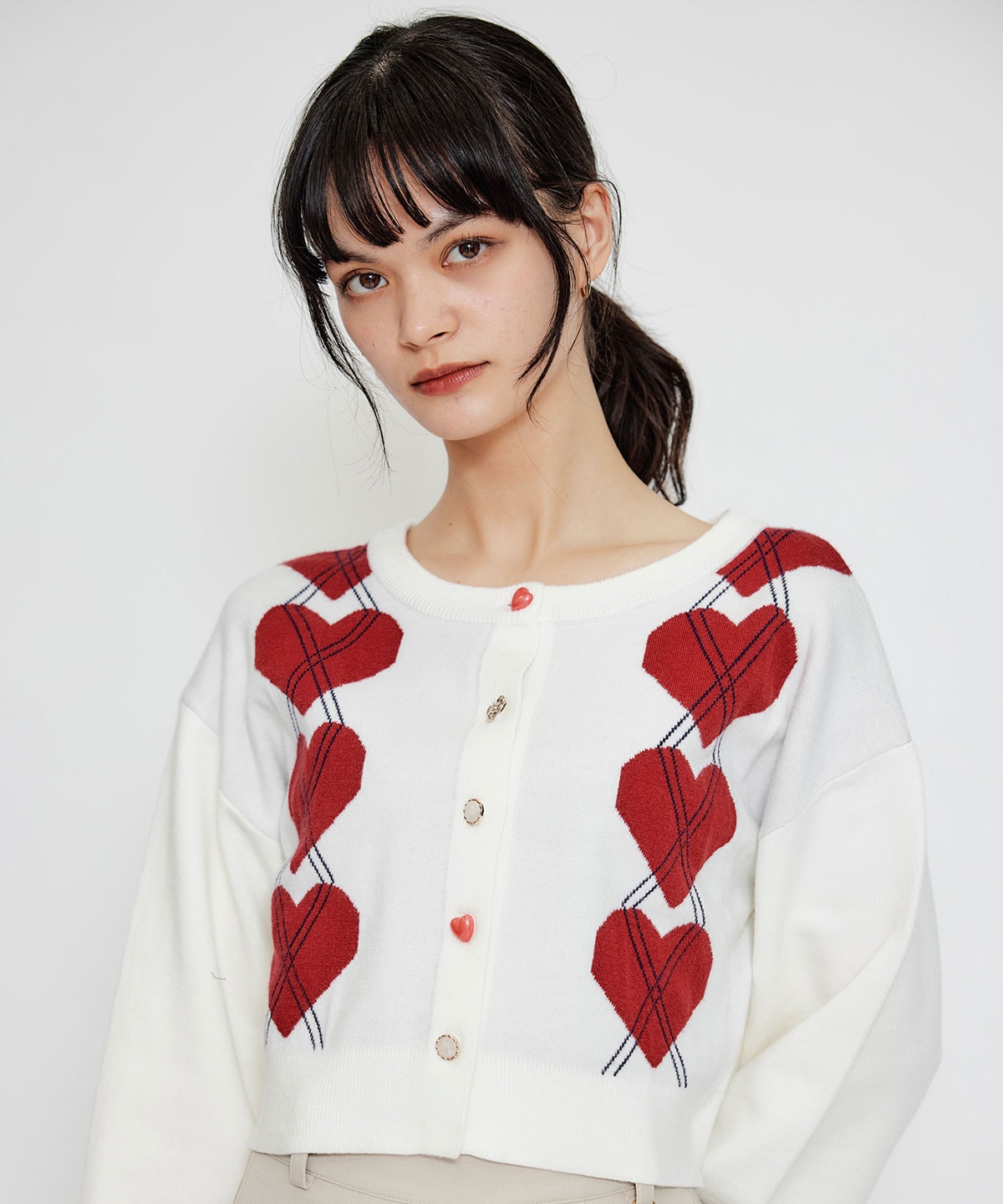 Love Me Heart アーガイルニットカーディガン