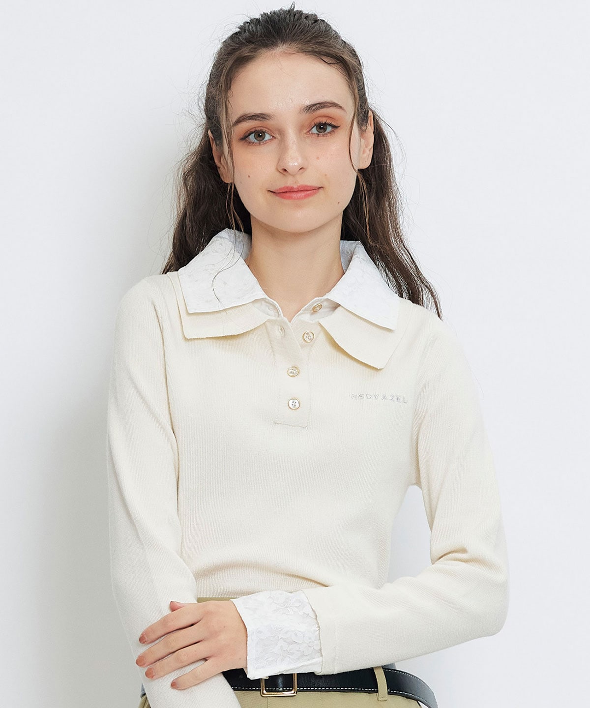 ダブルレースカラーポロニットプルオーバー