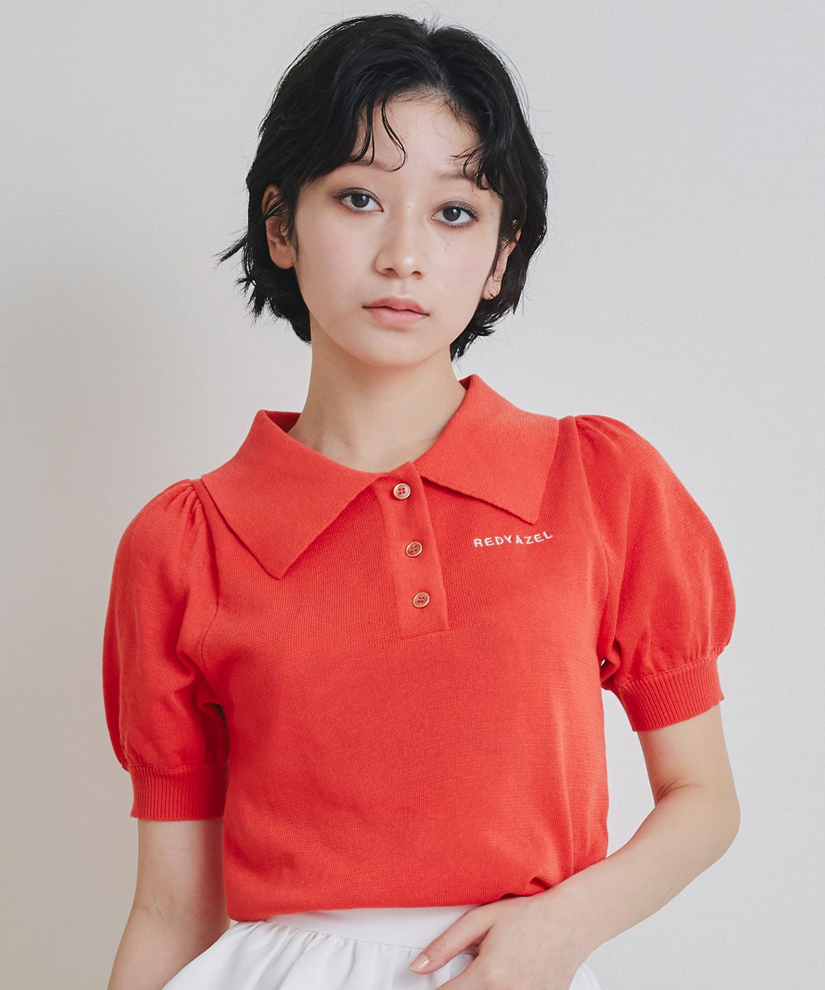 パフスリーブポロニットプルオーバー