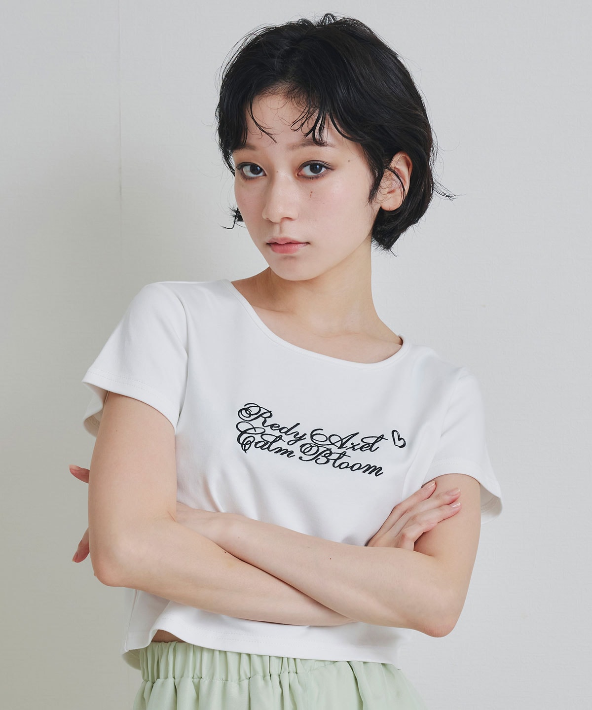 カリグラフィーロゴエンブロイダリークロップドTシャツ
