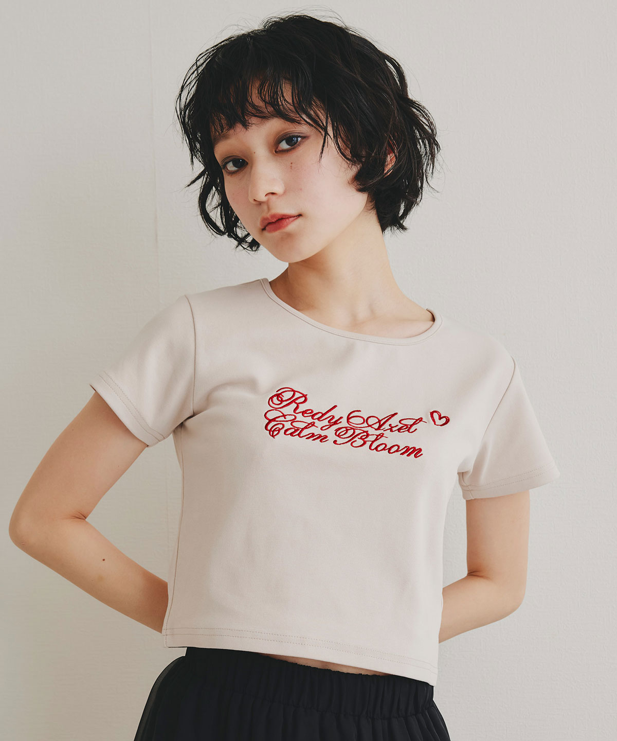 カリグラフィーロゴエンブロイダリークロップドTシャツ