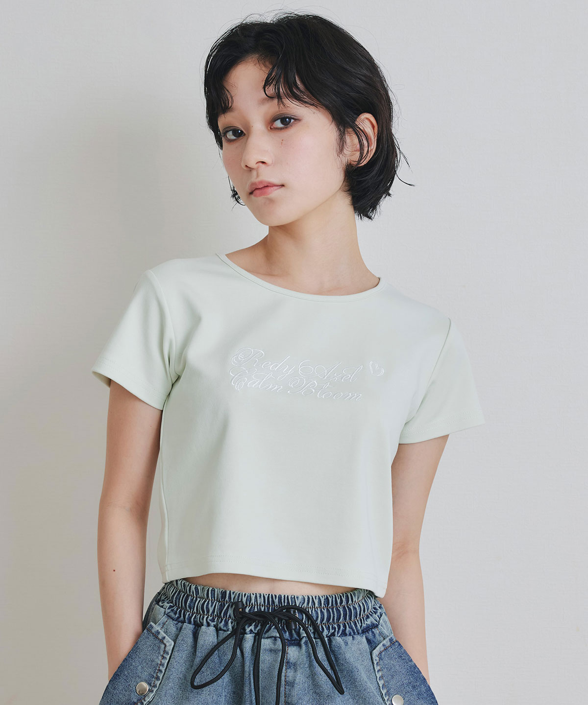 カリグラフィーロゴエンブロイダリークロップドTシャツ