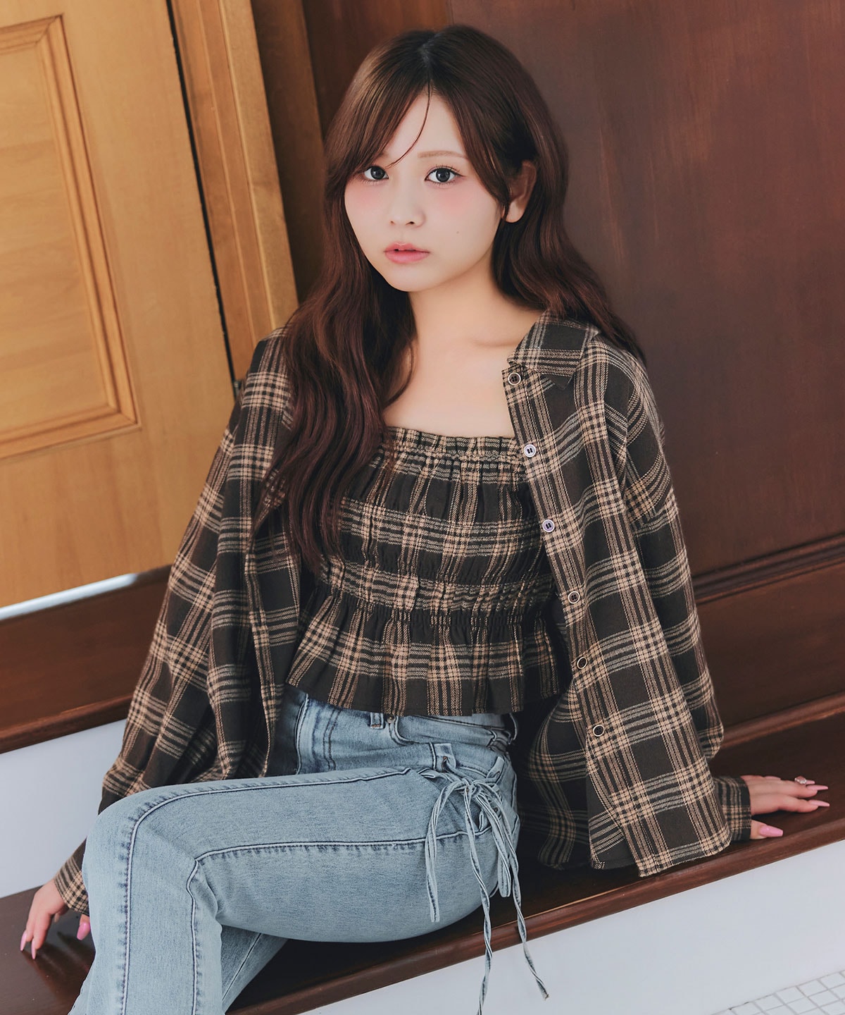 【=LOVE 大場花菜さん着用】チェックビスチェ×シャツセット