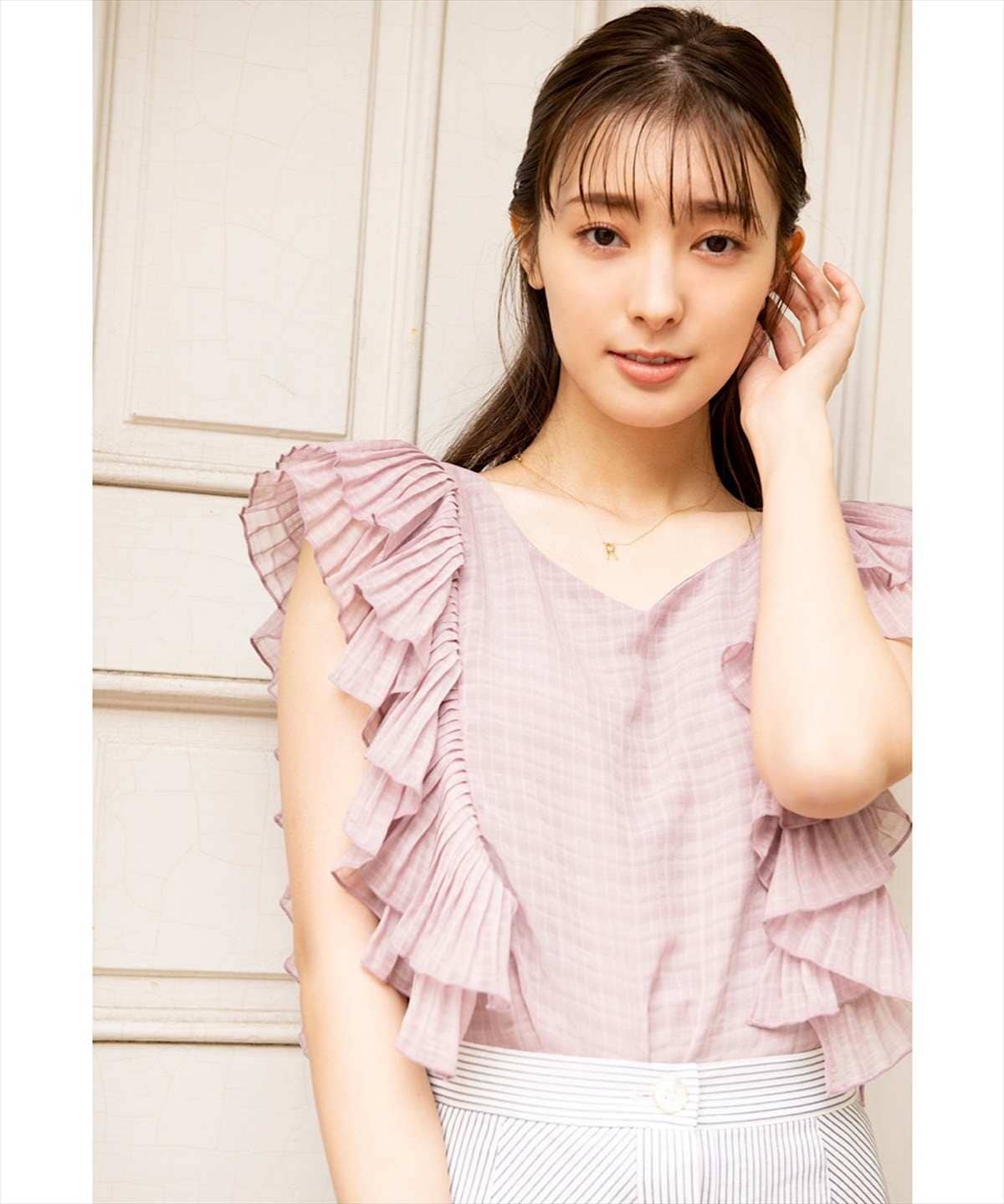 シャドーチェックフリルブラウス M 赤系チェック Swingle 公式オンラインショップ バーンデストローズ