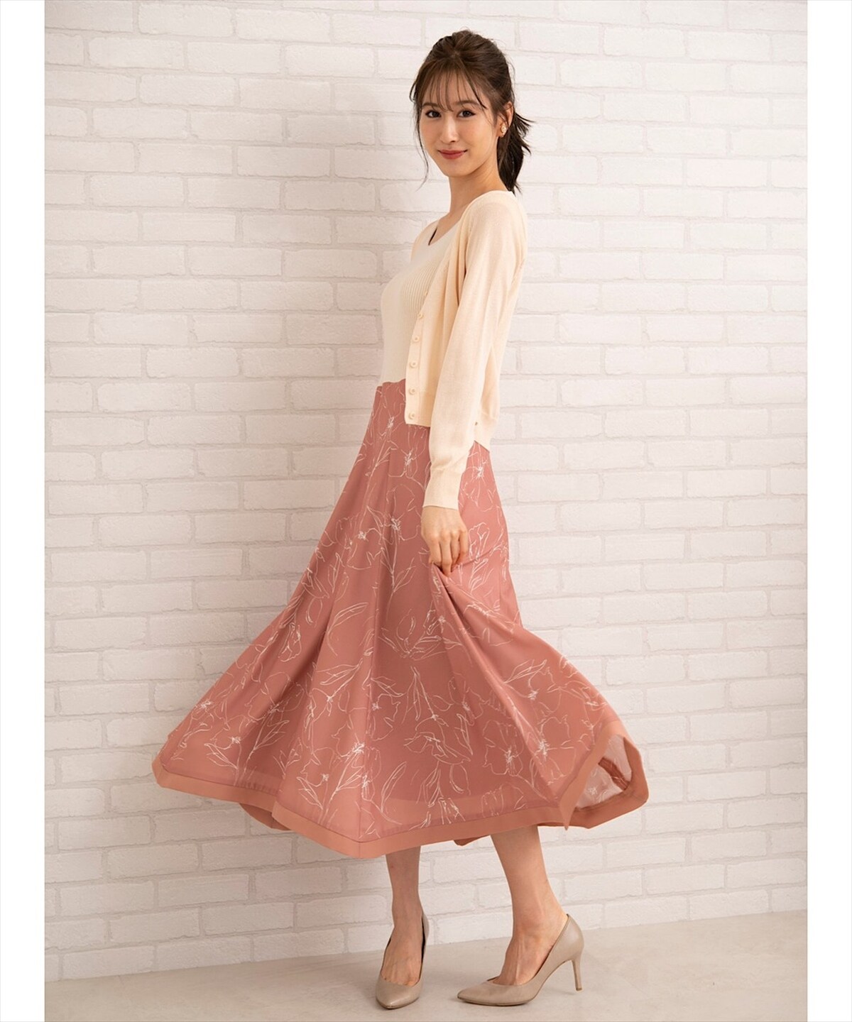 カーディガンセット配色フラワードッキングワンピース M オレンジ Swingle 公式オンラインショップ バーンデストローズ