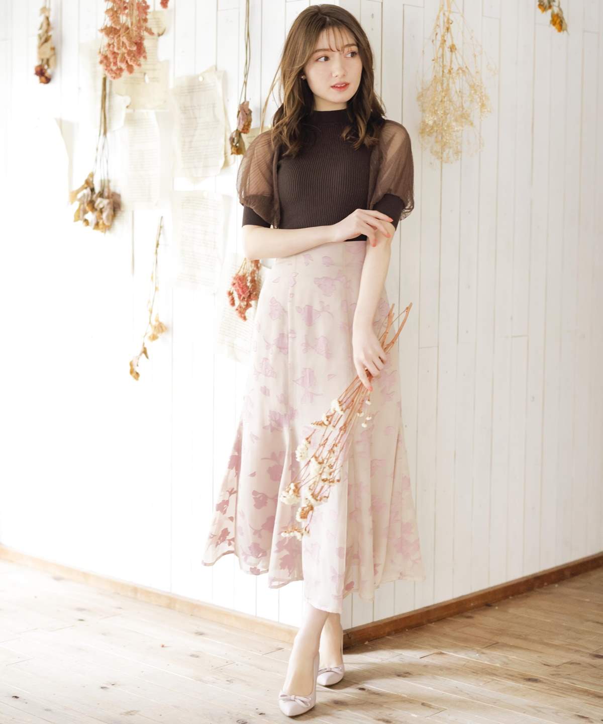 シアーオパールフラワースカート M ピンク花柄 Swingle 公式オンラインショップ バーンデストローズ