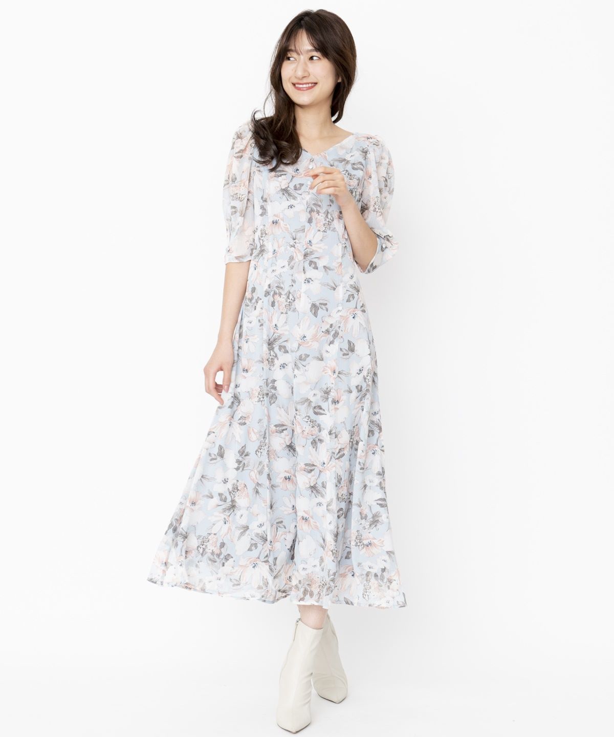 シアー水彩フラワープリンセスラインワンピース S ブルー系花柄 Swingle 公式オンラインショップ バーンデストローズ シアー水彩フラワープリンセスラインワンピース S ブルー系花柄 Swingle 公式オンラインショップ バーンデストローズ