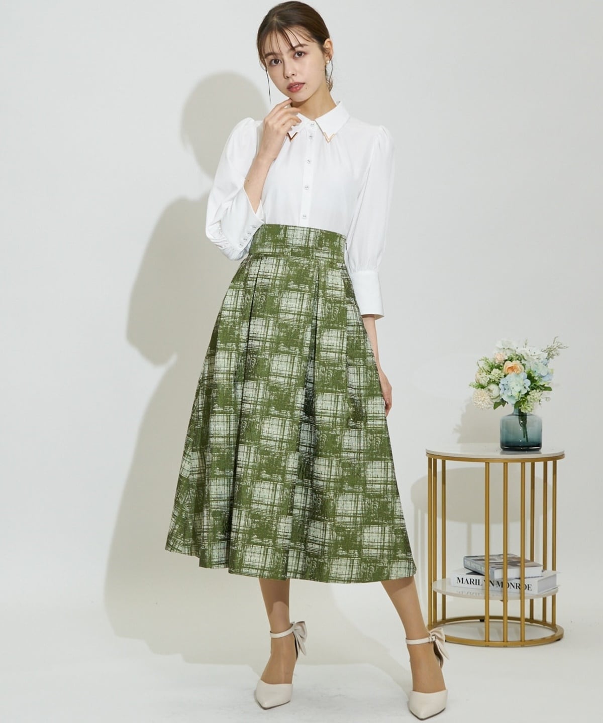 アートチェックタックフレアスカート