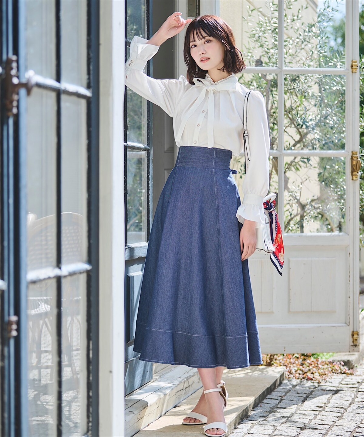 ステッチ切替デニムフレアスカート(F ブルー): Swingle｜公式  