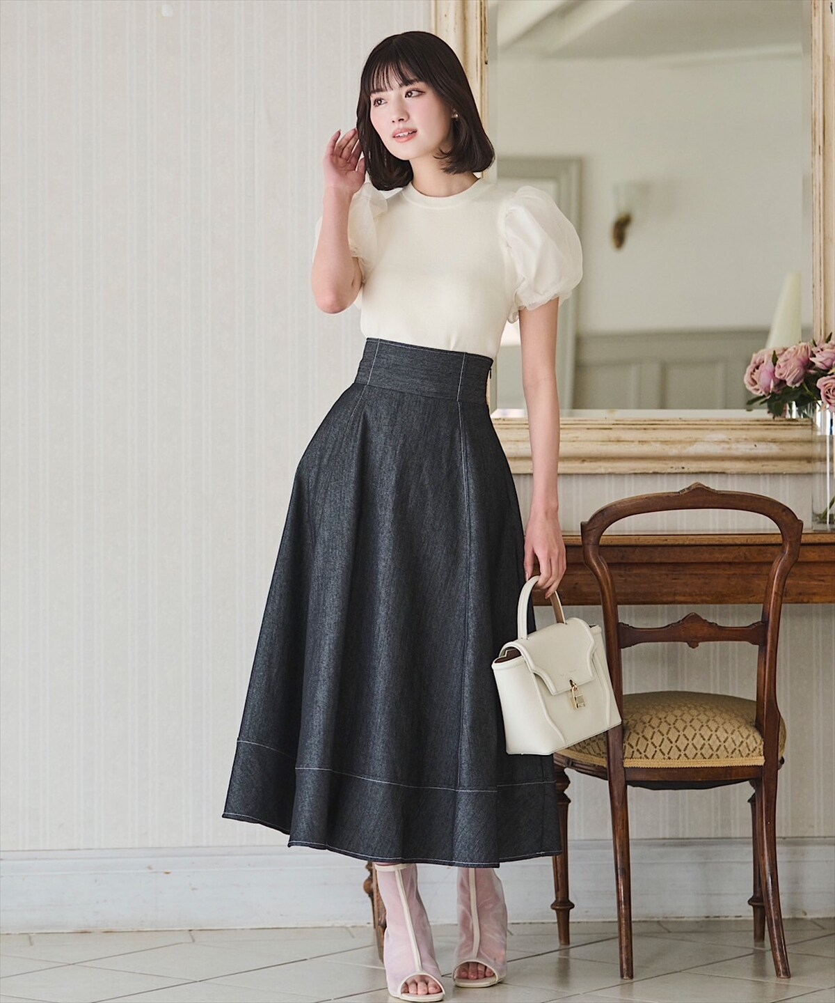 ステッチ切替デニムフレアスカート(F ブルー): Swingle｜公式  