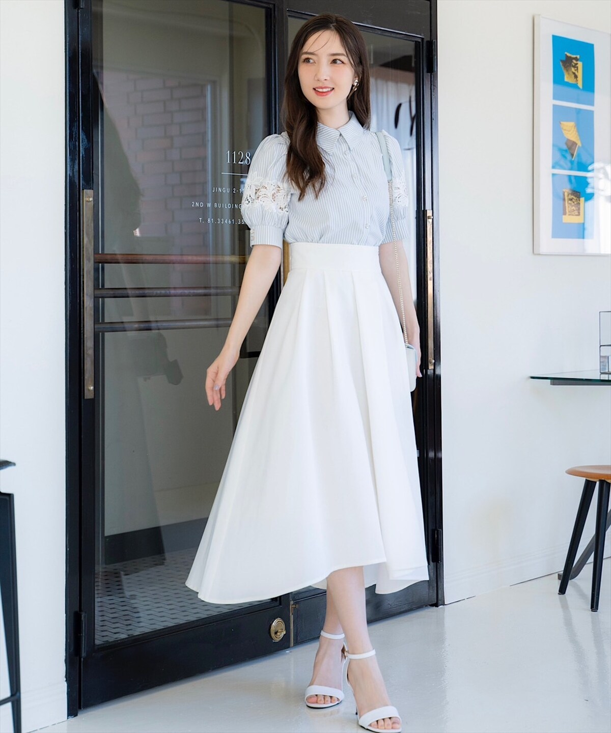 配色リボンデザインタックフレアスカート(F オフ): Swingle｜公式  