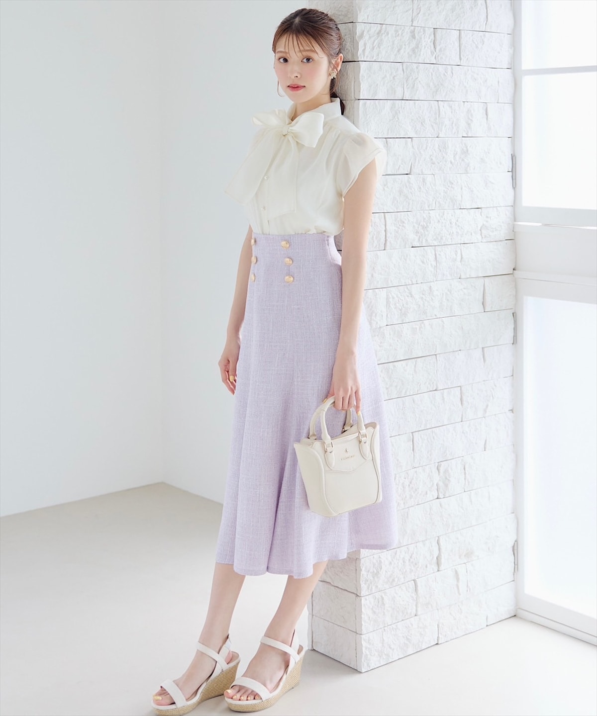【日本製】金ボタンラメサマーツイードフレアスカート