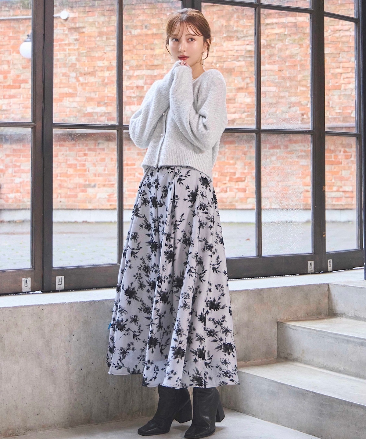 【Swingle】フロッキーフラワープリントスカート