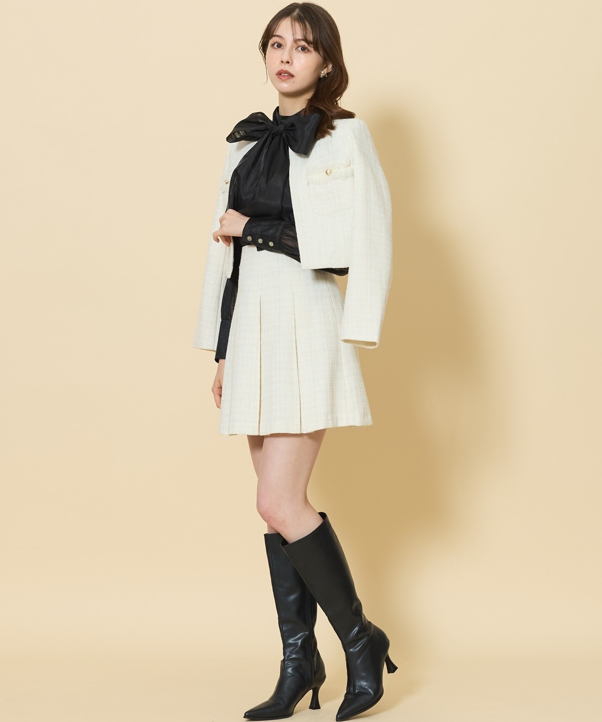 ボックスプリーツツイードミニスカート