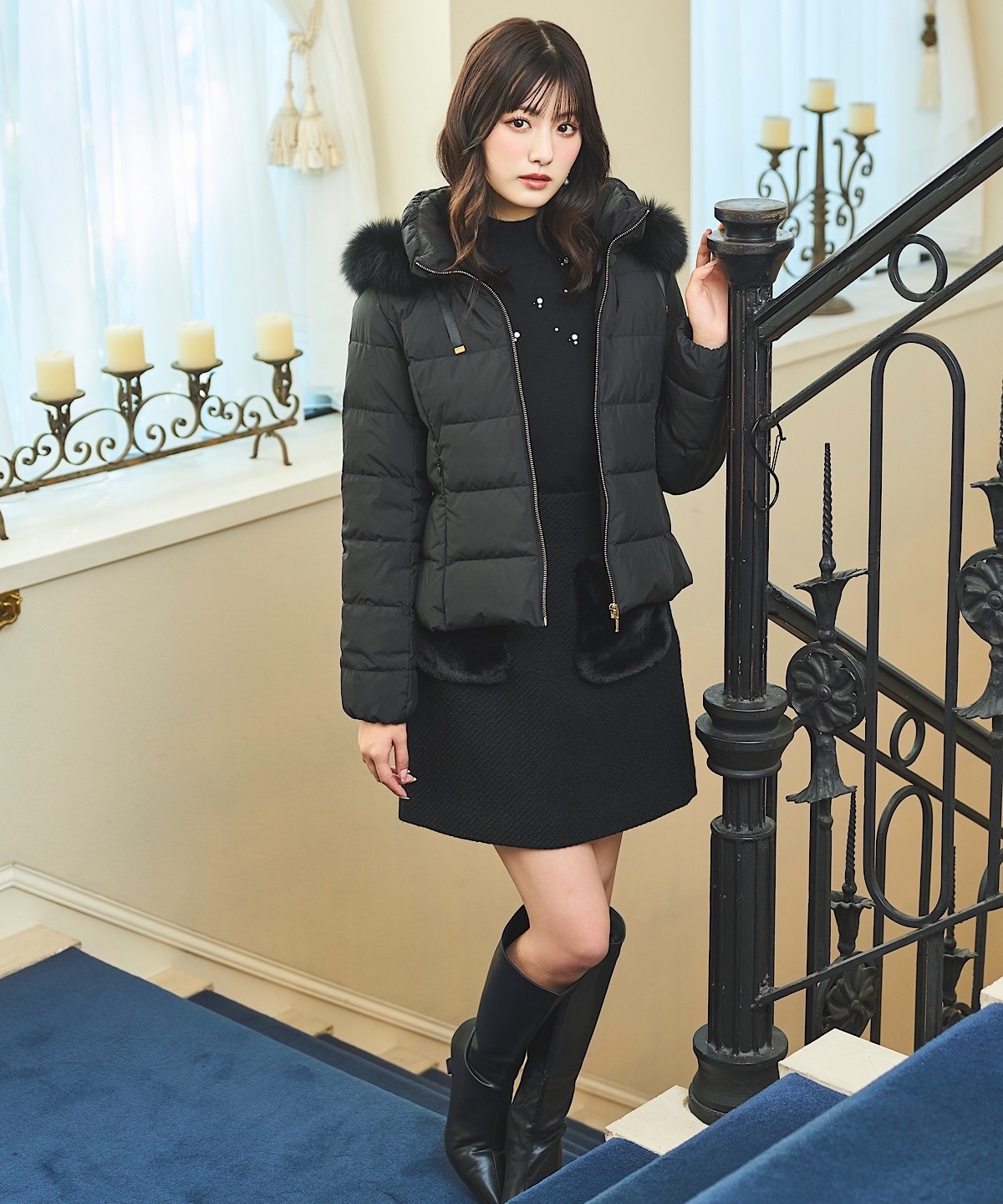 FOXファー付エレガンスショートダウンコート