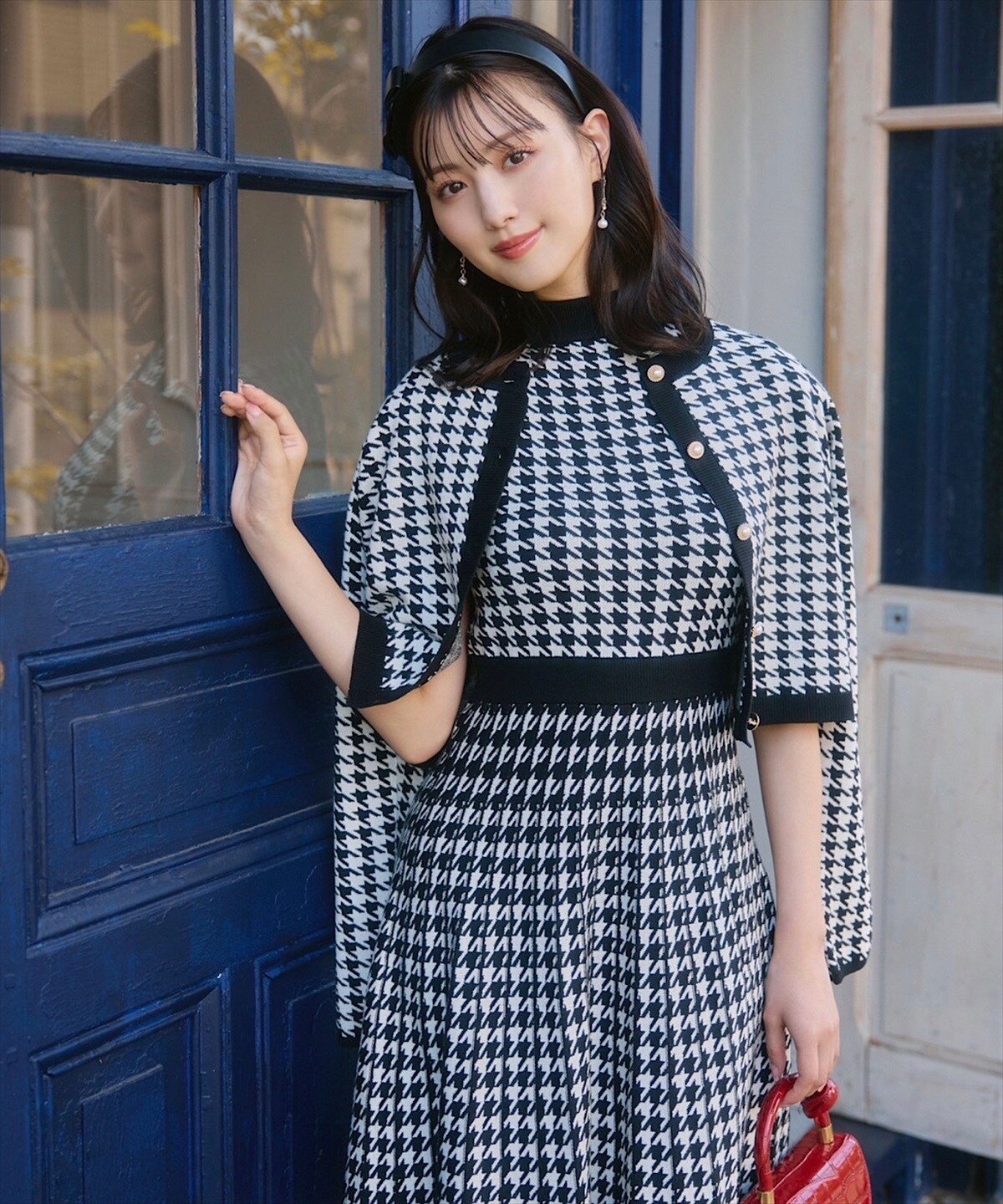 配色千鳥柄金ボタンニットカーディガン(F エクリュ): Swingle｜公式  