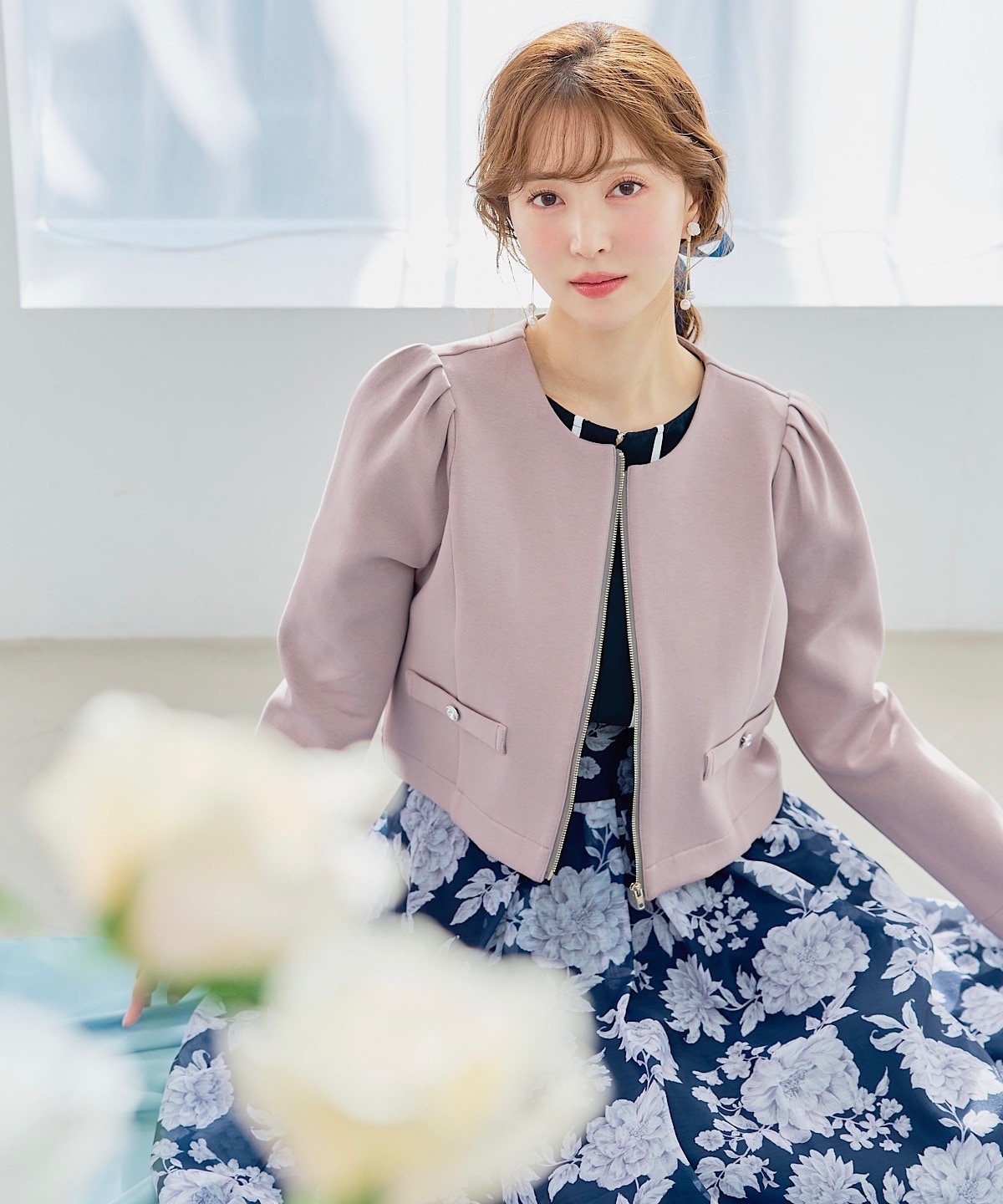 ノーカラーエレガンスポンチジャケット