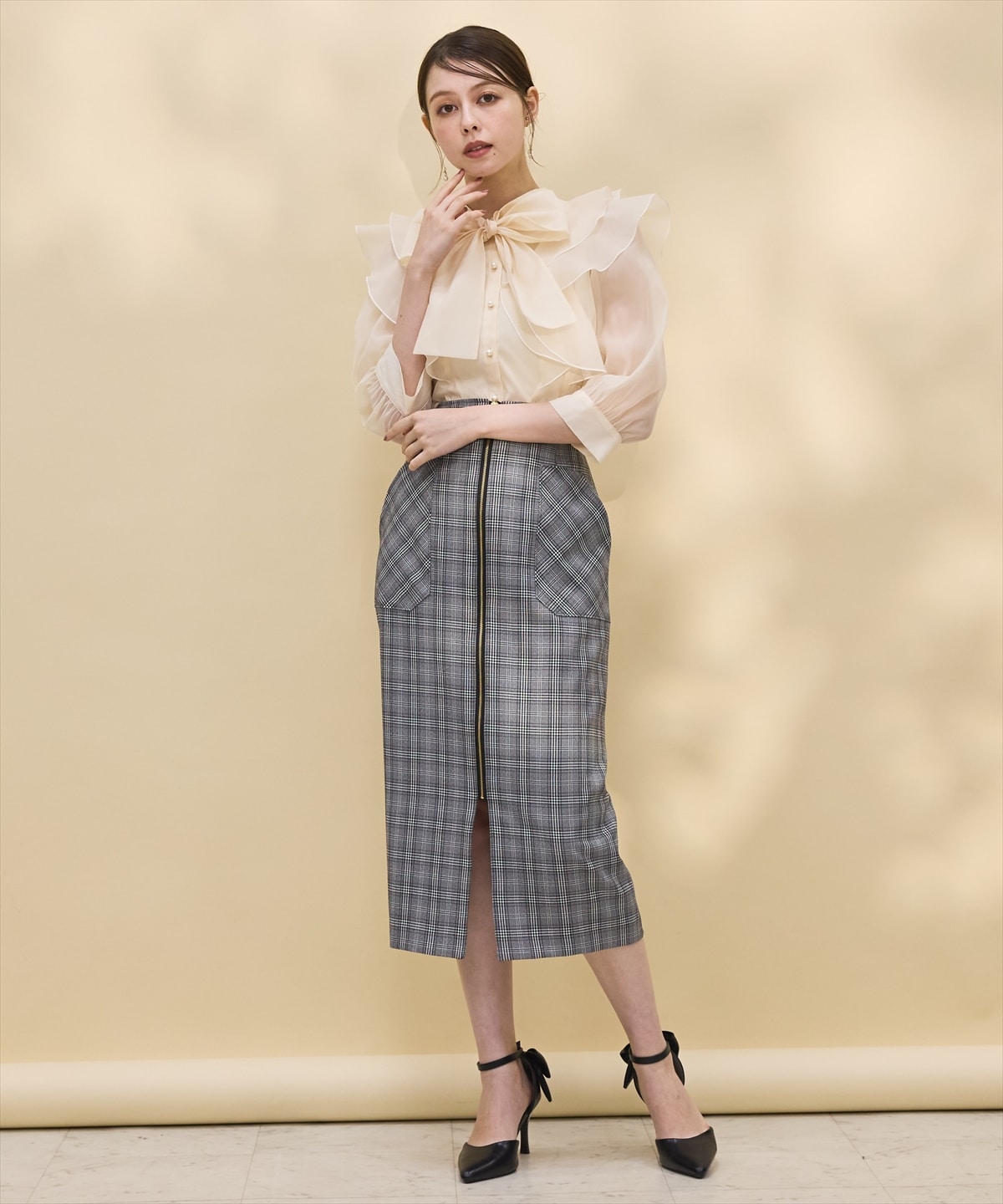 【日本製】フロントジップチェックスカート