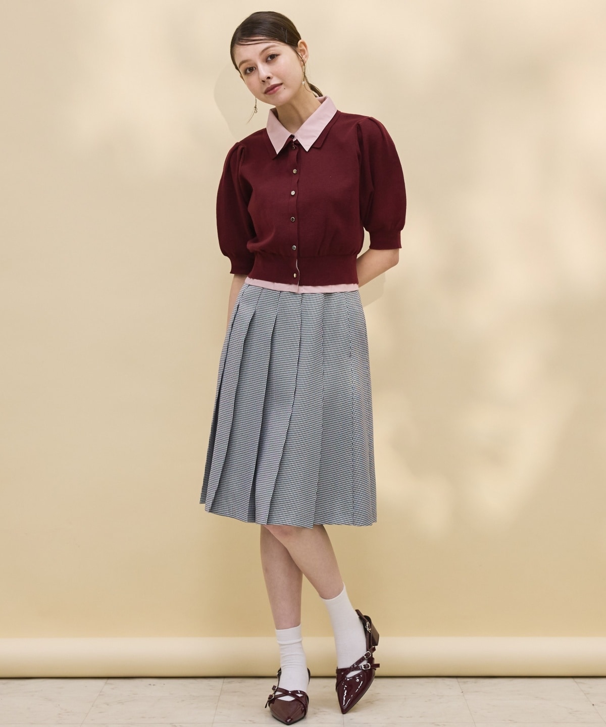 ベルト付きミディ丈プリーツスカート