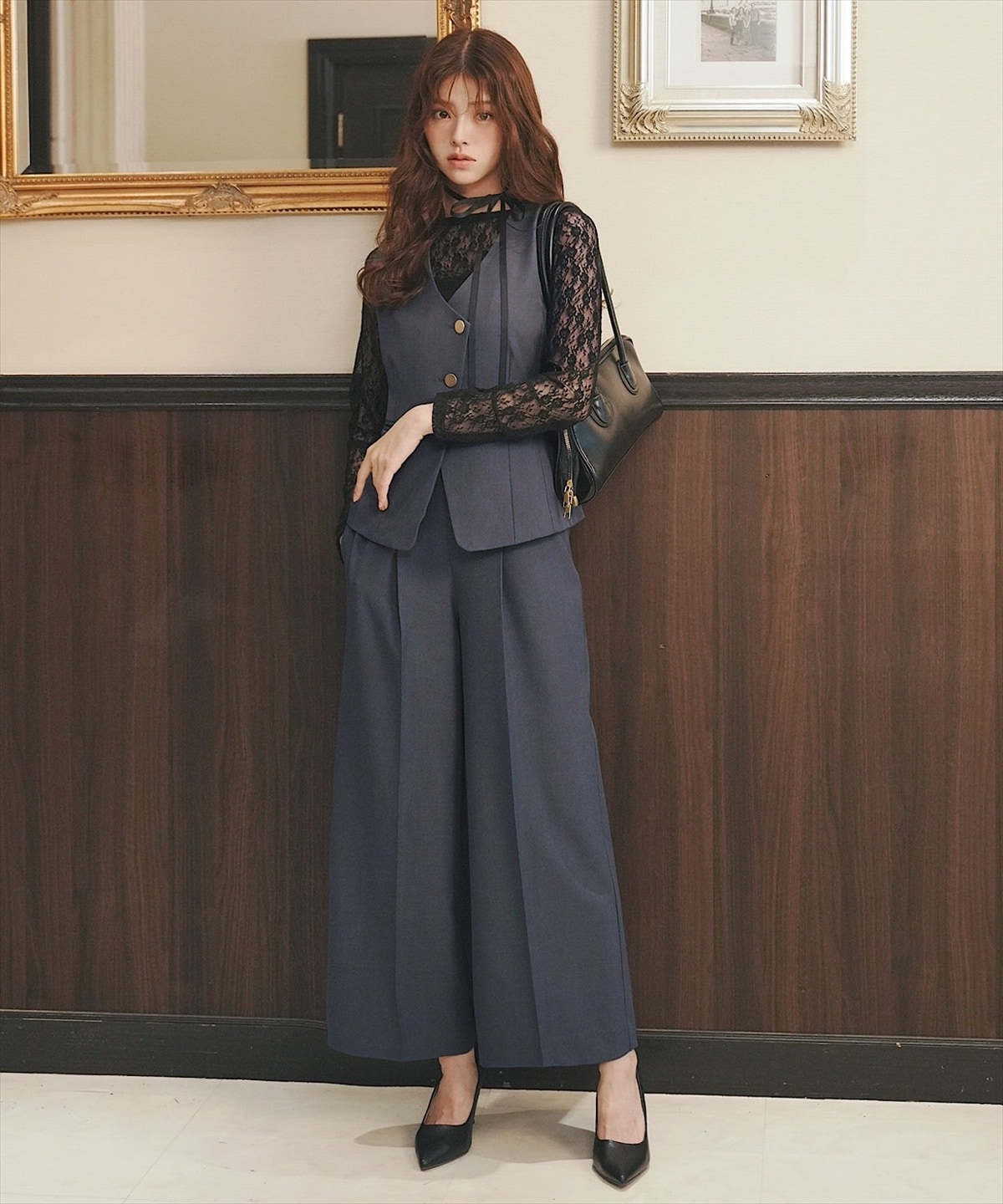 【再入荷】金ボタン付ワイドパンツ