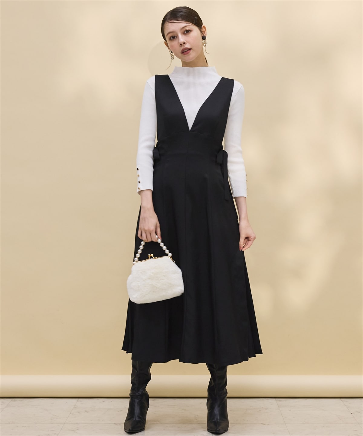 サイドプリーツレースアップジャンパースカート