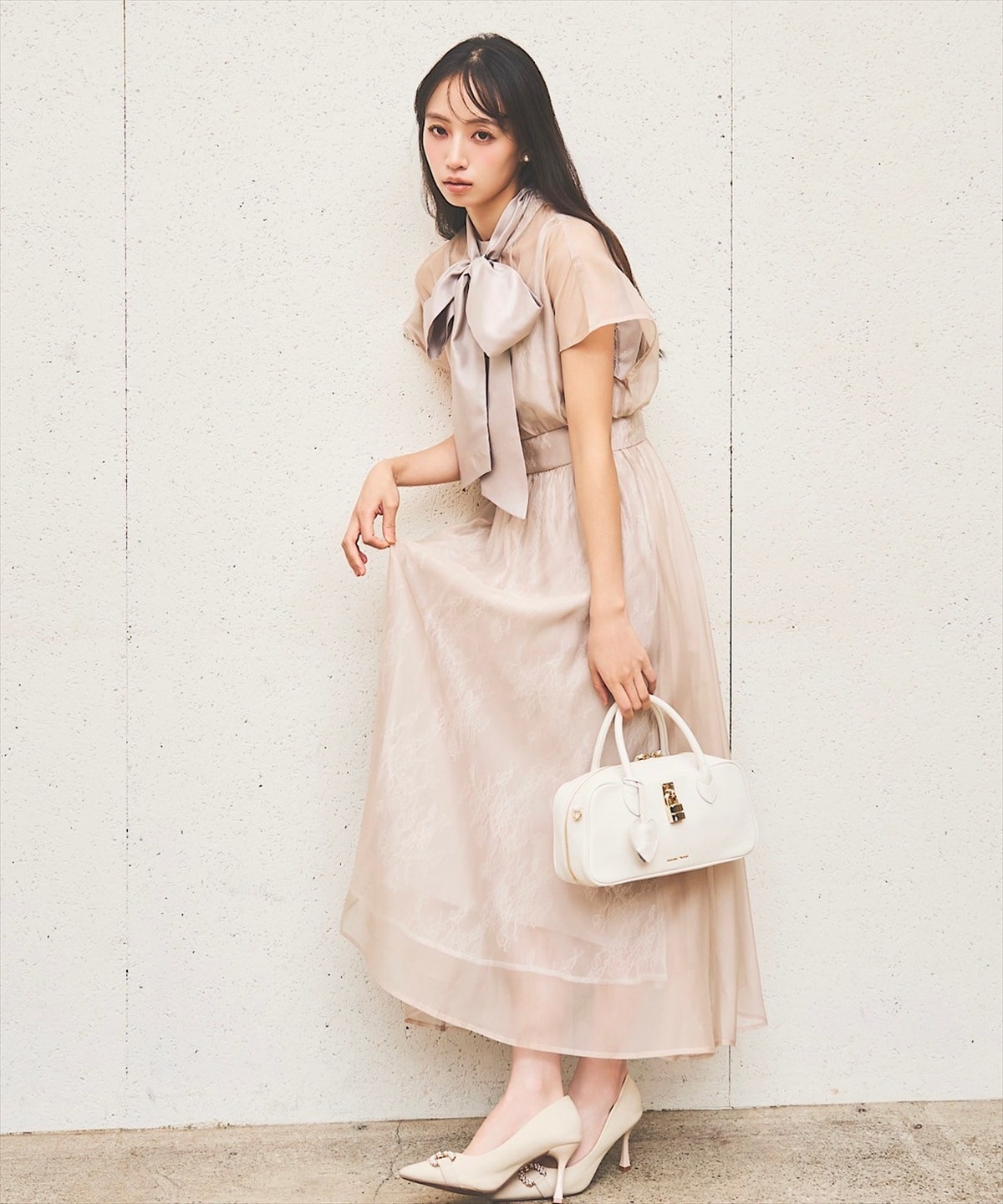 2WAYリボンタイシャドーレースオケージョンドレス