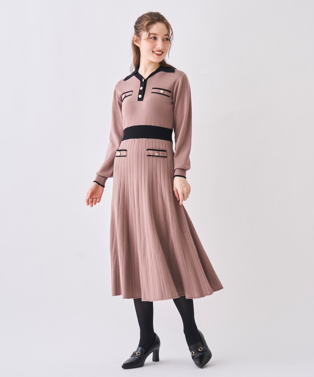 【12/5(Fri)発売開始】配色ポロニットワンピース