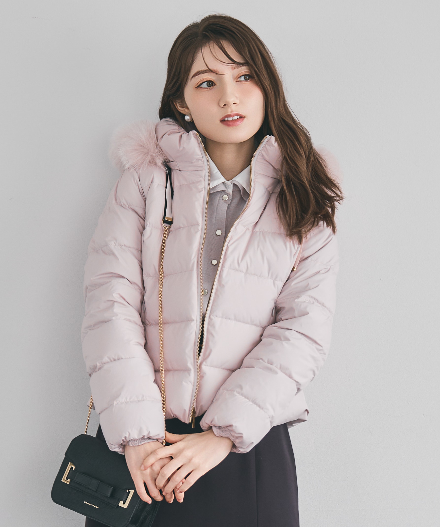 フォックスファー付ショートダウン