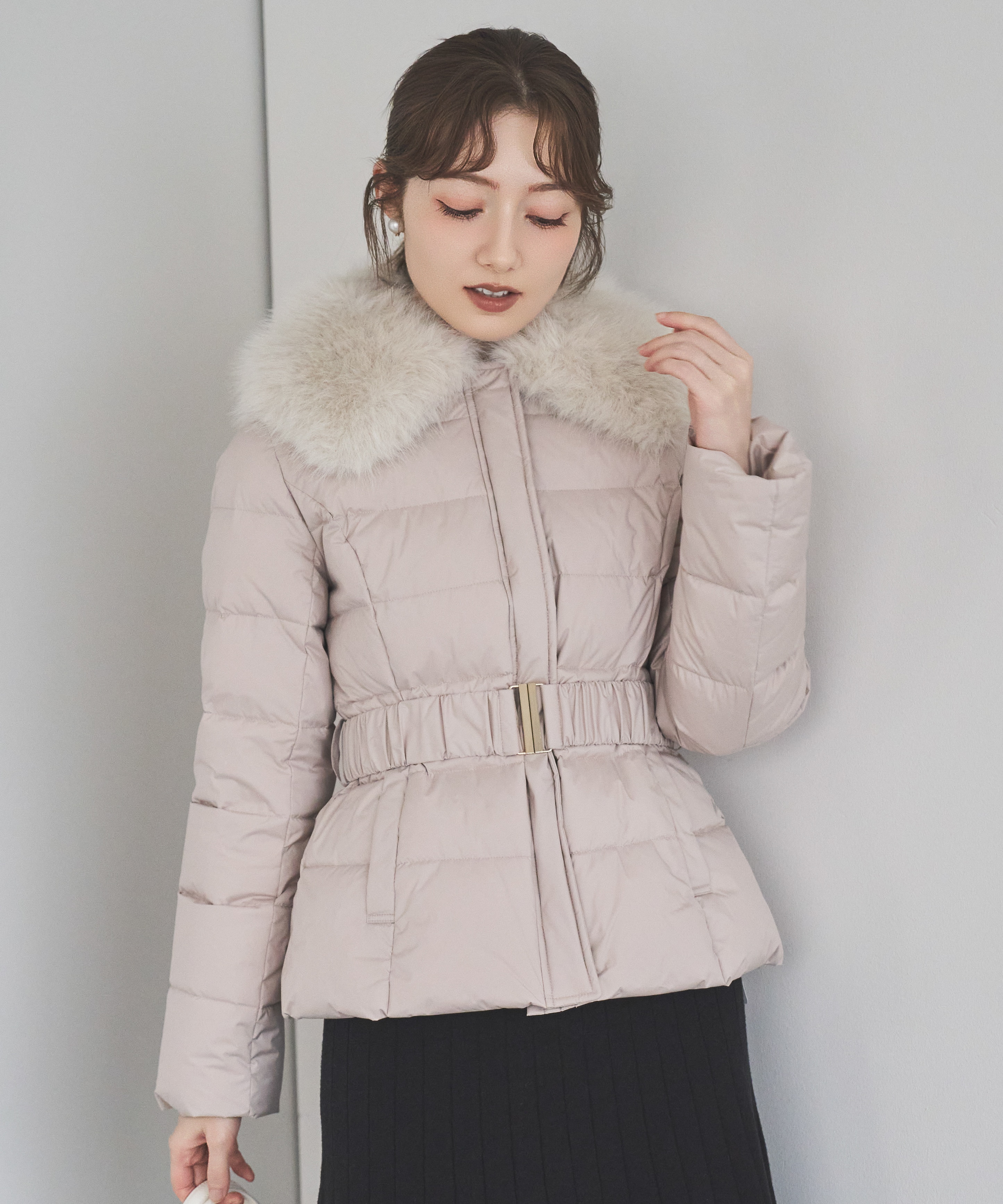 ベルト付エコファー襟ショートダウン