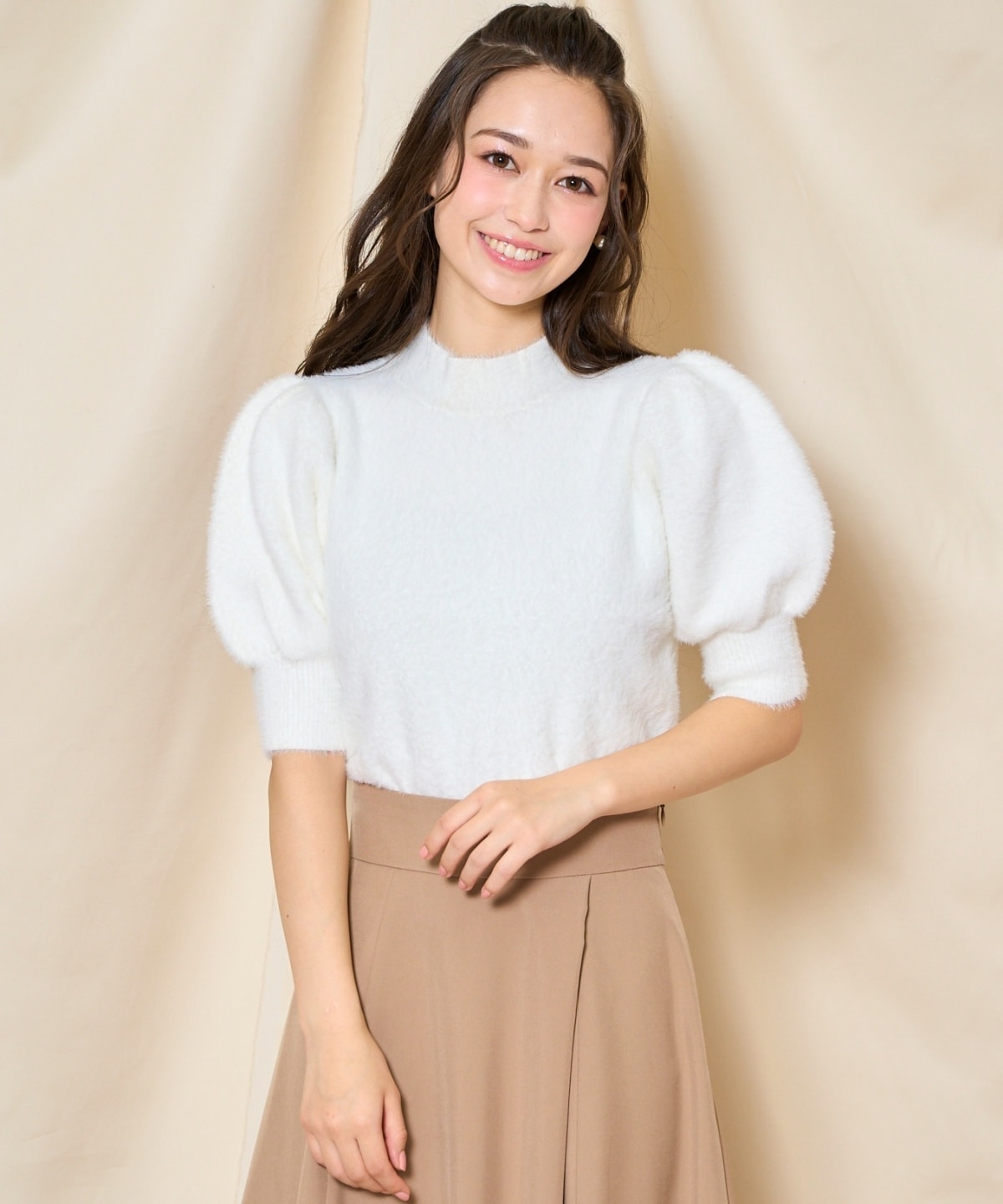 ラメシャギーパフスリーブニットプルオーバー