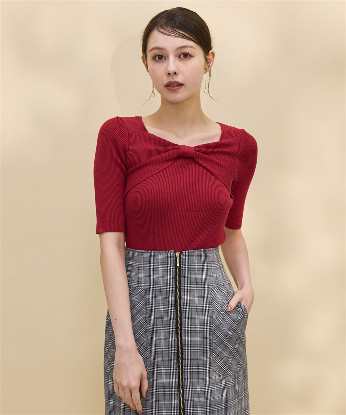 2WAYリボンリブニットプルオーバー