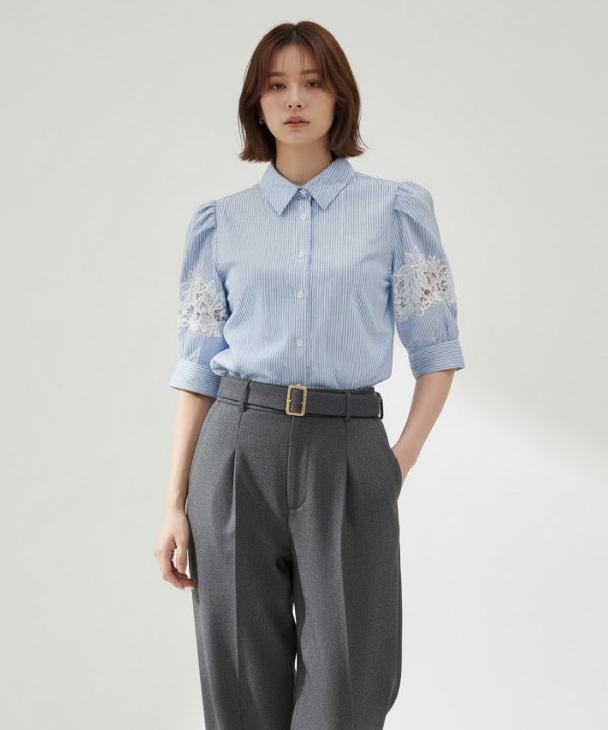 袖レース半袖ブラウス