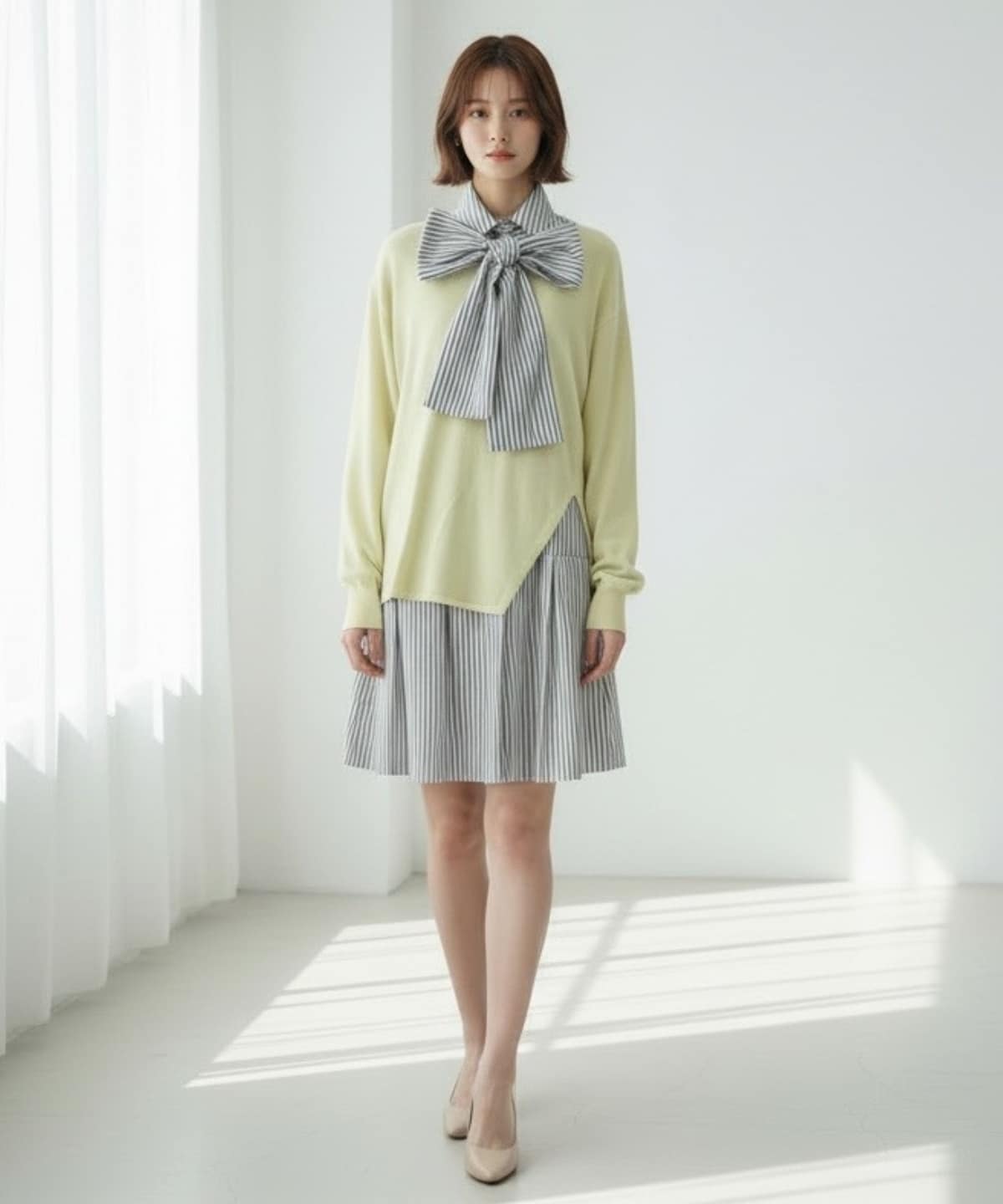 ボウタイシャツドッキングワンピース