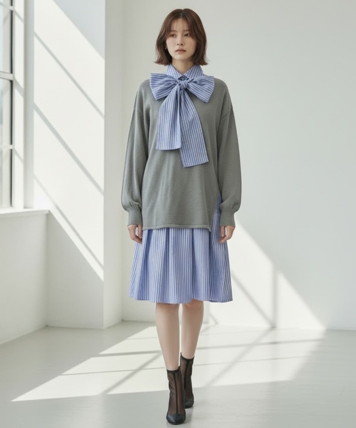 ボウタイシャツドッキングワンピース