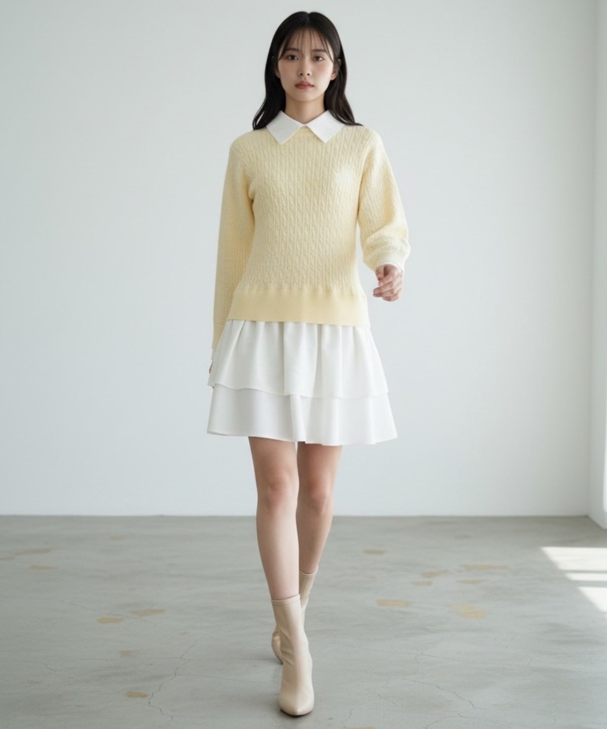 【2/20(Fri)発売】ケーブルニットレイヤードワンピース