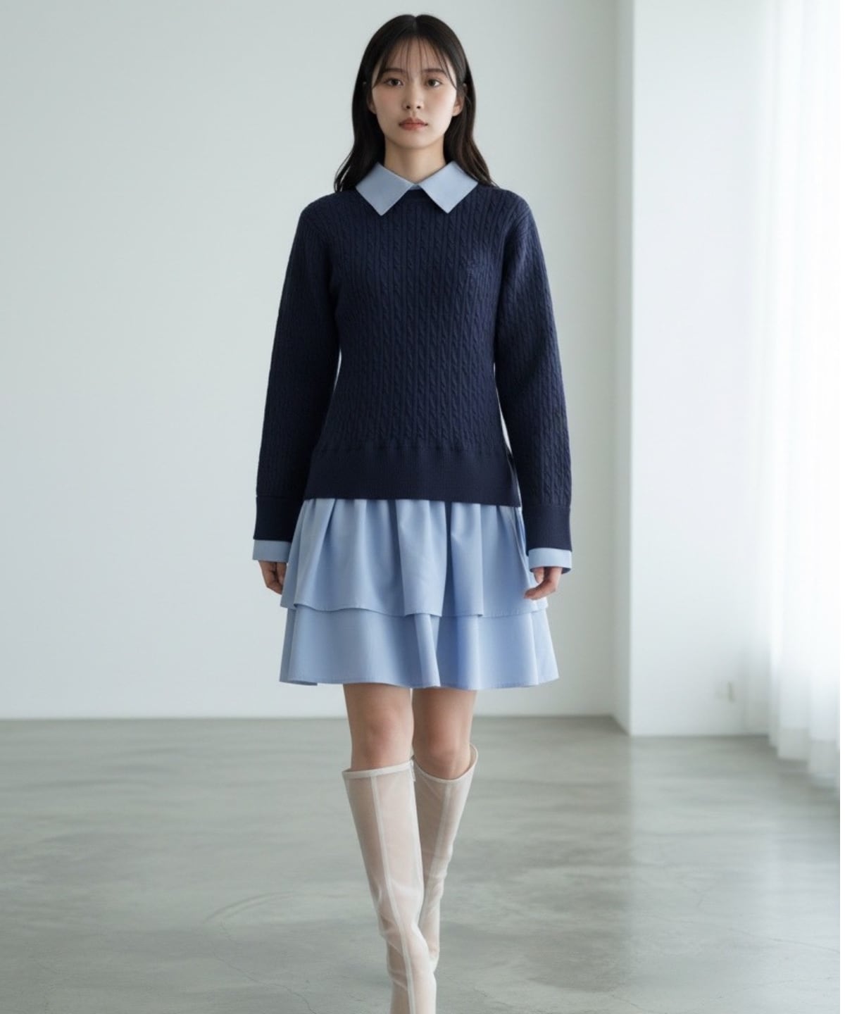 【2/20(Fri)発売】ケーブルニットレイヤードワンピース