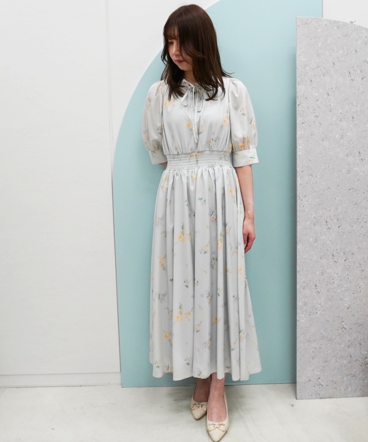 【3/13(Fri)予約開始】ぼかしフラワーリボンプリントワンピース