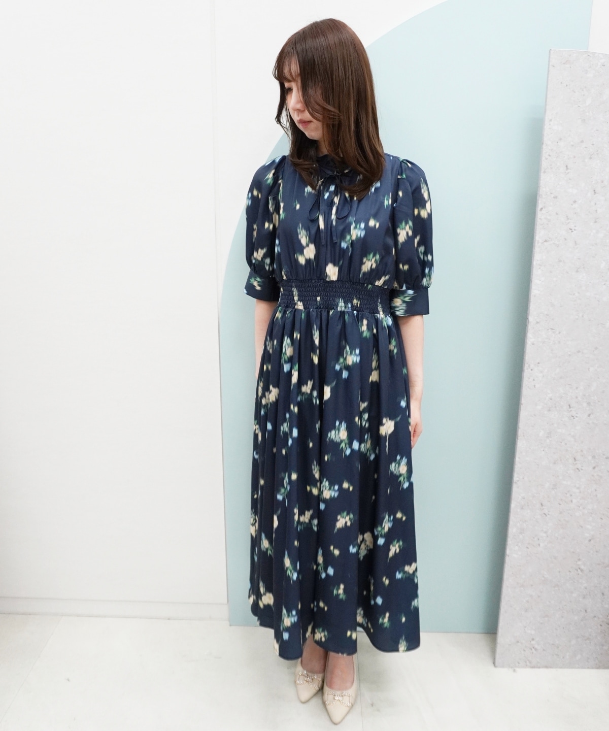 【3/13(Fri)予約開始】ぼかしフラワーリボンプリントワンピース