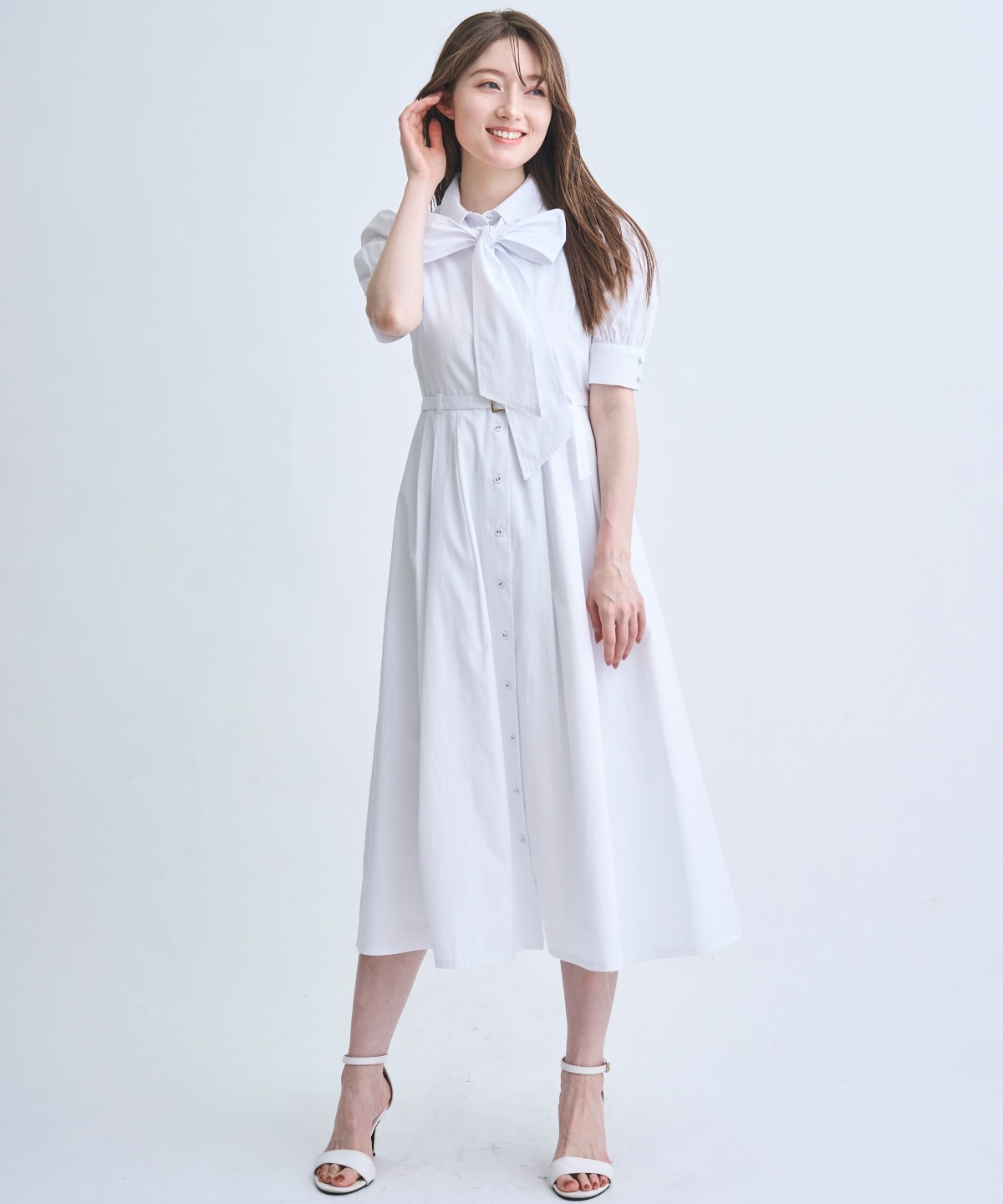 【4/10(Fri)予約開始】リボン付きストライプシャツワンピ―ス