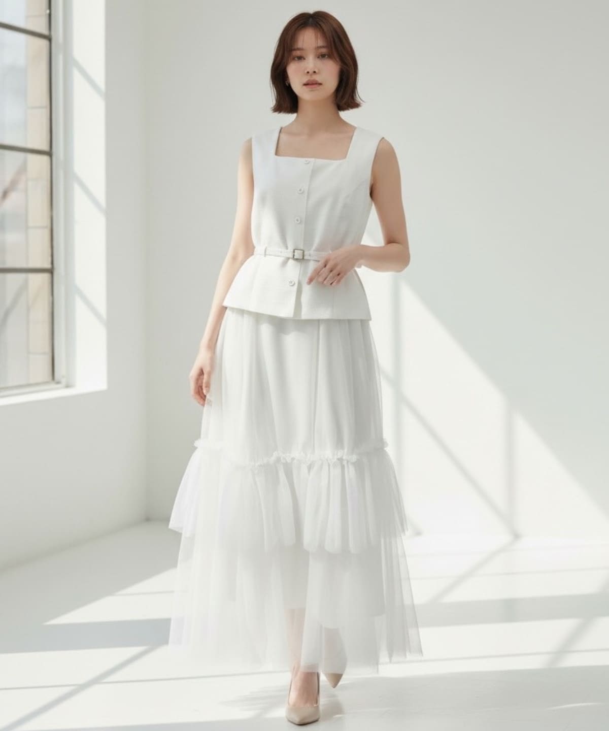 ツィードジレチュールスカートドッキングワンピース