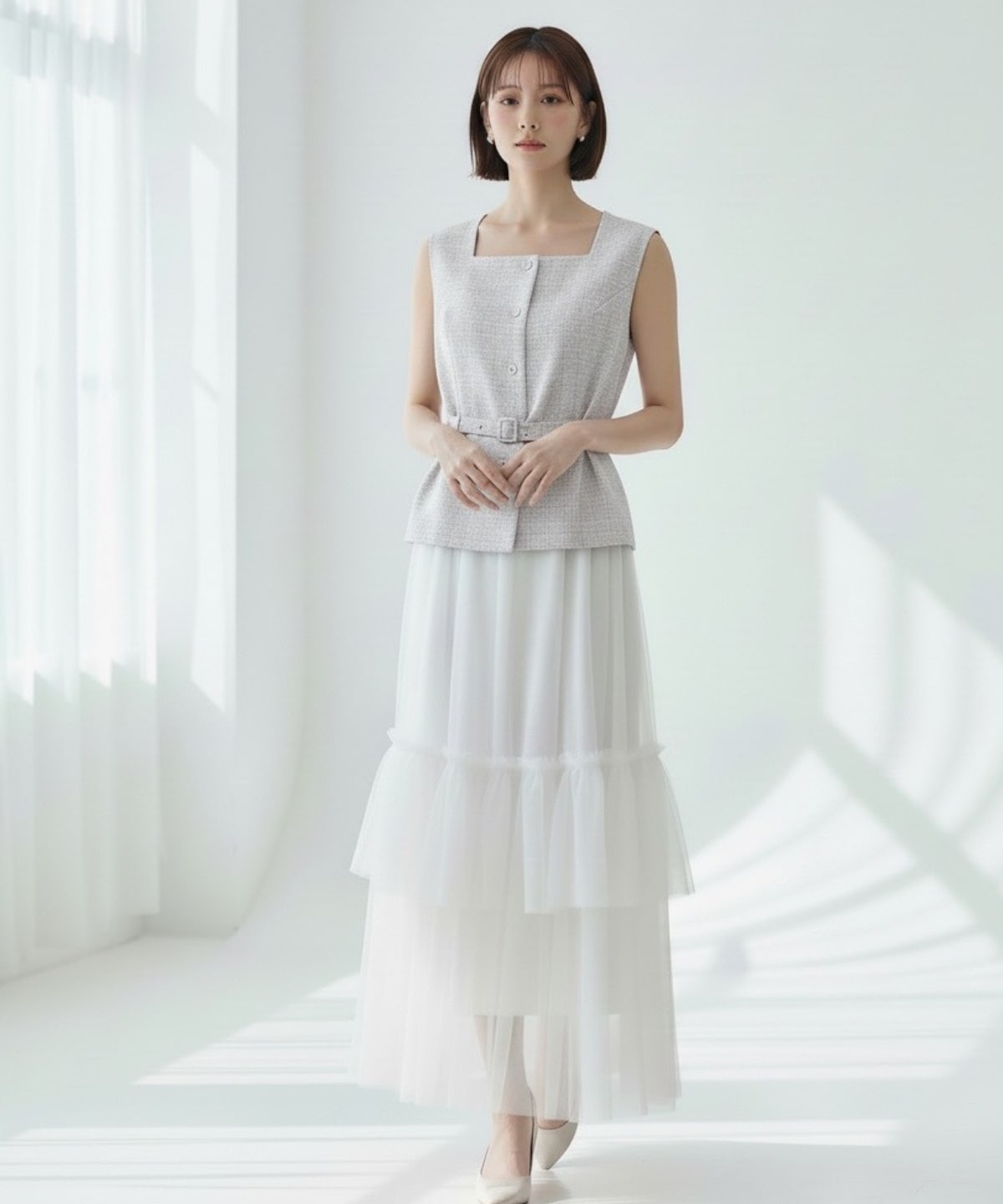 ツィードジレチュールスカートドッキングワンピース