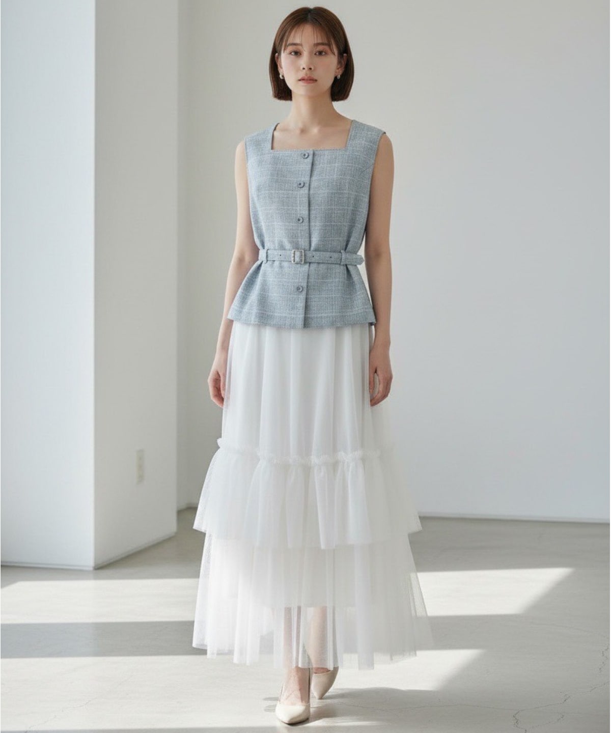 ツィードジレチュールスカートドッキングワンピース