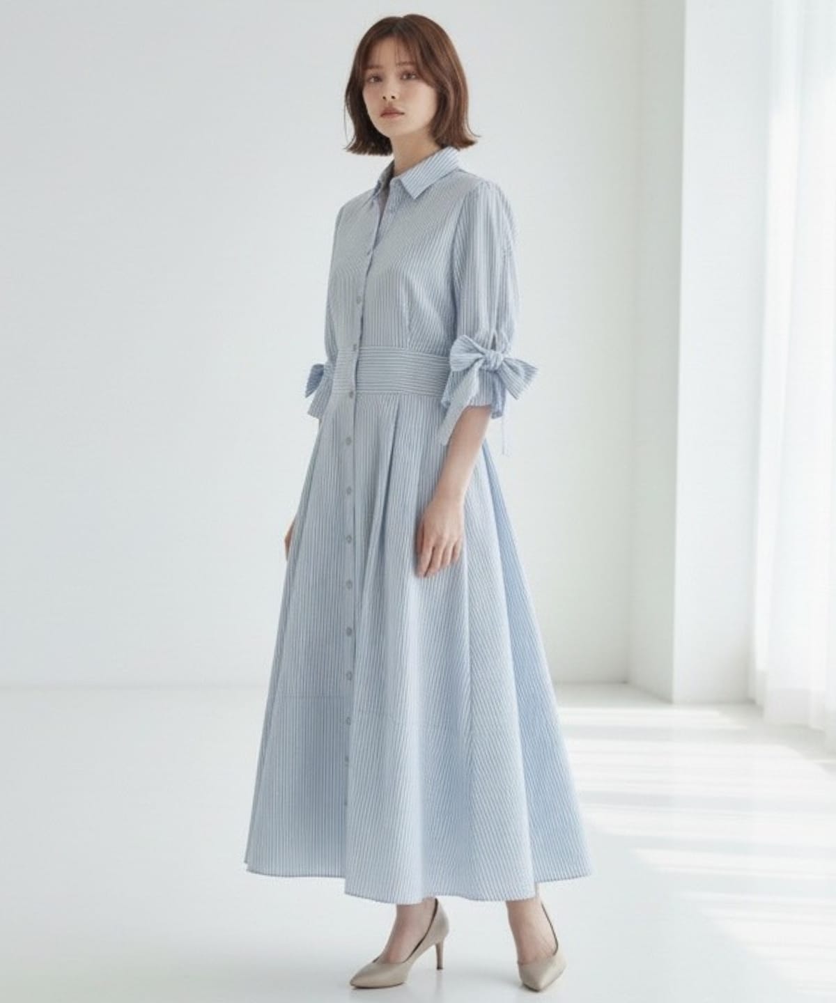 リボンストライプシャツワンピース